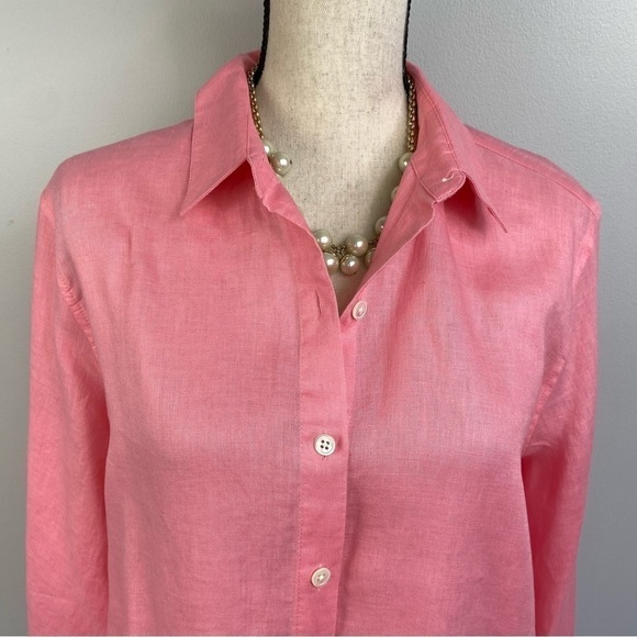J.Jill 100% linen salmon color button down top blouse Mp - Picture 3 of 15